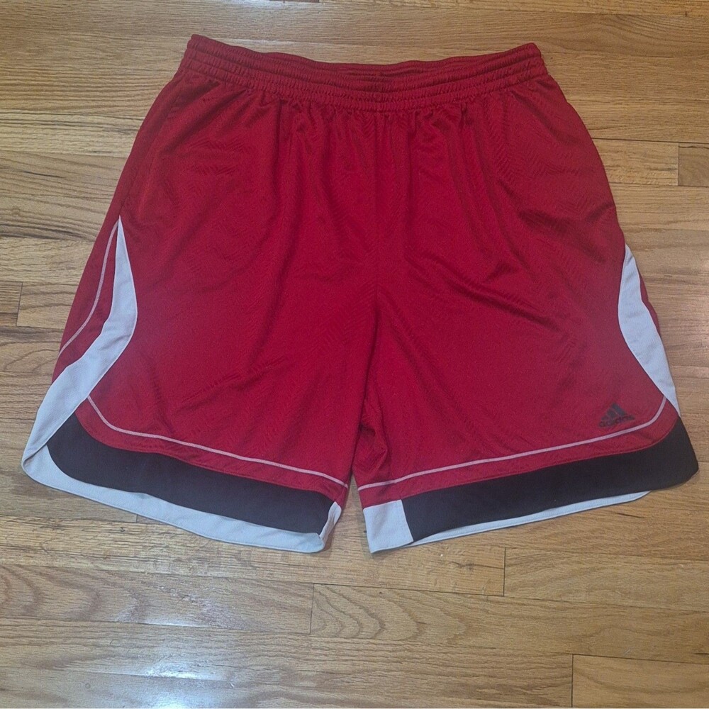 Adidas Shorts Mens Size 2XL Black Red Striped Dazzle Silky Baggy Basketball Y2K